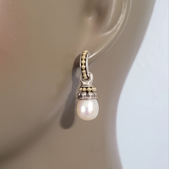 LAGOS Two-Tone Cultured Pearl Drop Earrings - Picture 2 of 9